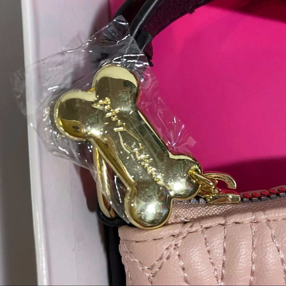 Betsey Johnson Pet Set Pale Pink Heart Crossbody Bag Waste Bag and Dog Collar